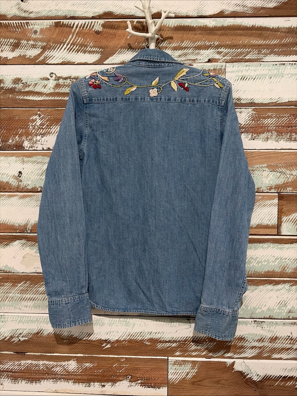 Vintage RALPH LAUREN JEANS Co Floral Embroidered Denim Western Shirt Sz Small - Picture 3 of 6